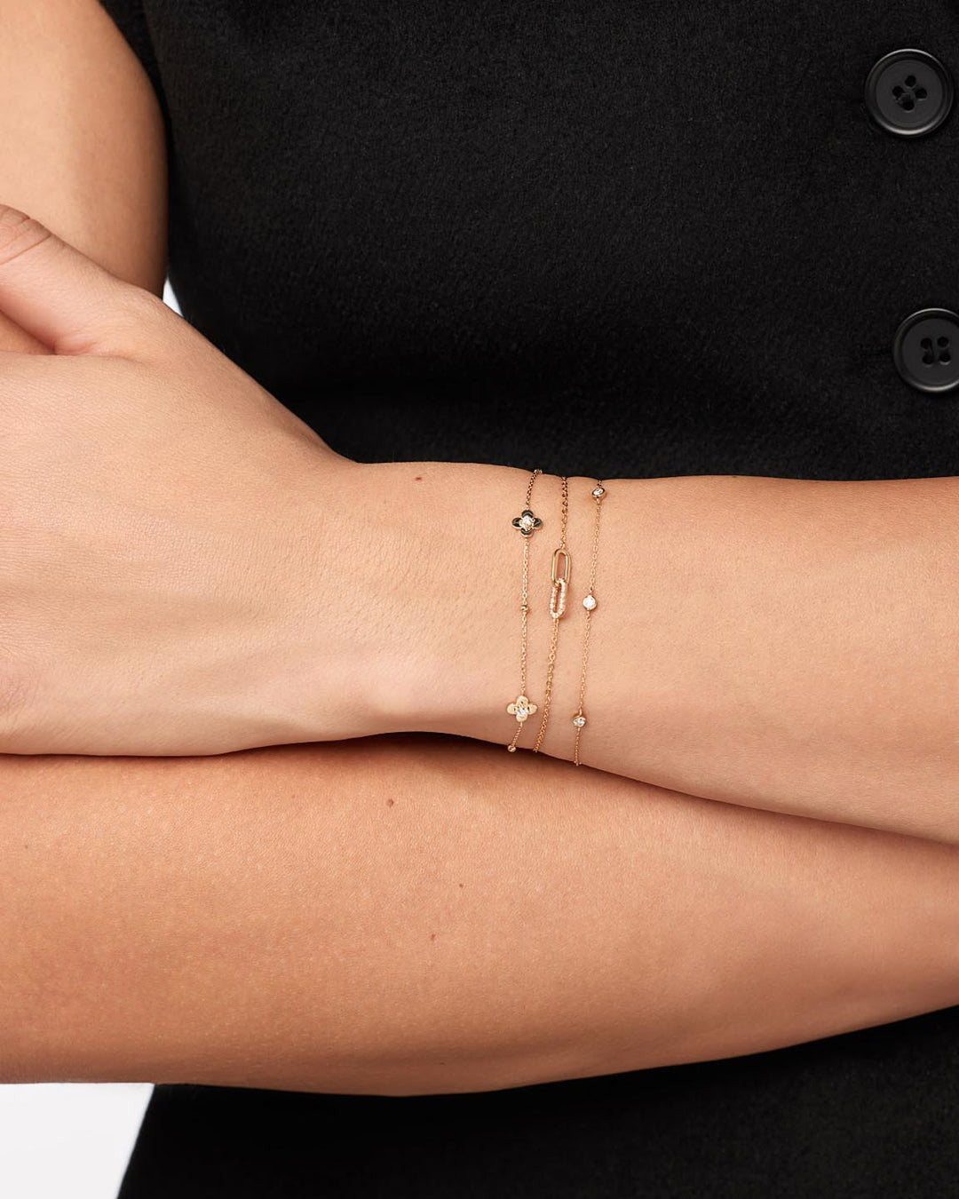 Solid Gold Diamond Solid Bloom Fine Flower Spring Ring Clasp Charm Bracelets Ana Luisa Mini Flower Station Bracelet