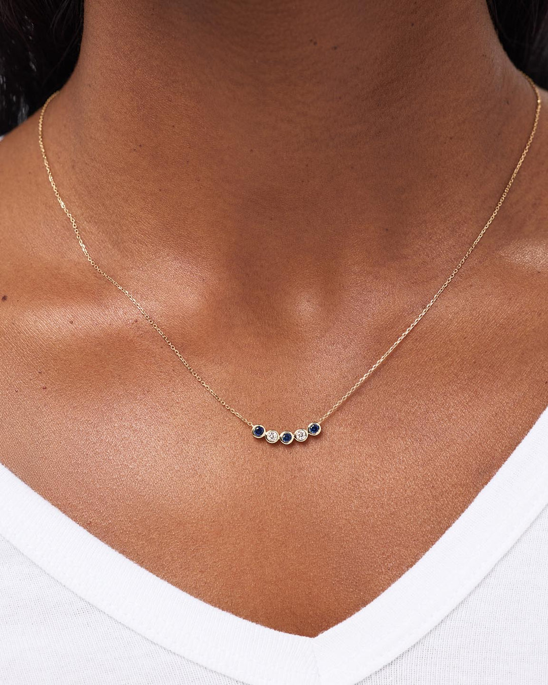 Solid Yellow Gold - 5 Stone Birthstone Necklace