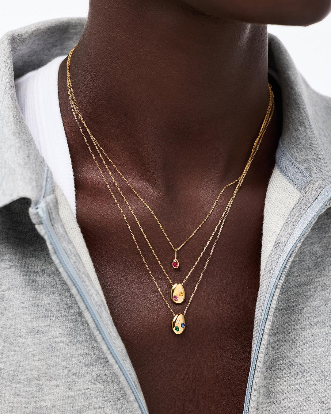 Solid Yellow Gold - 3 Stone Memento Necklace