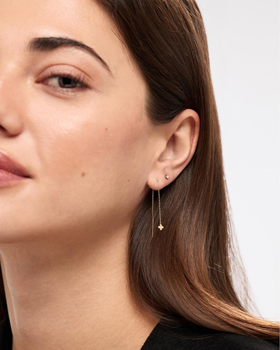 Solid Gold Solid Bloom Fine Flower Threader Earrings Ana Luisa Mini Flower Threaders