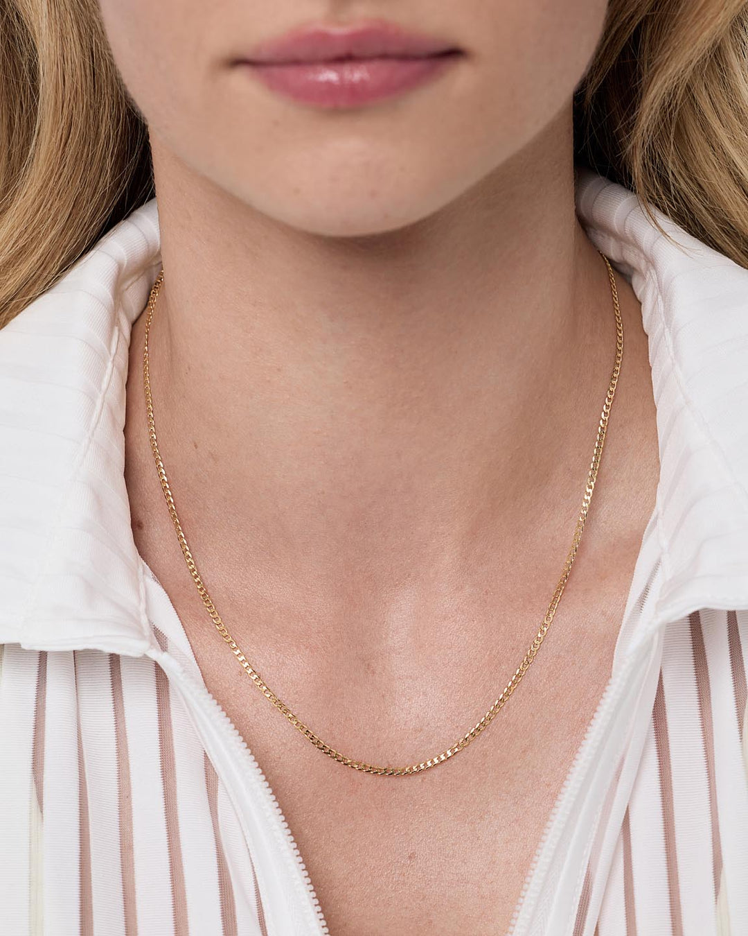 Solid Yellow Gold - Mini Curb Chain Necklace