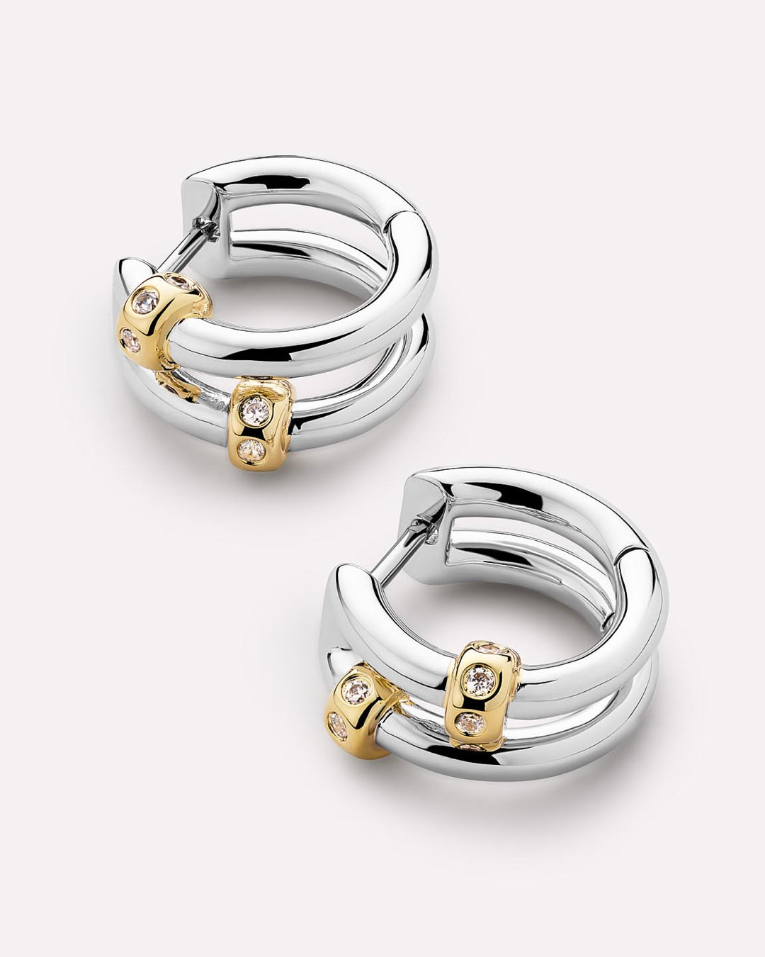 14K Gold Rhodium Plated Edgy Two Tone Hoop Earrings For Women Ana Luisa Cyrus Double