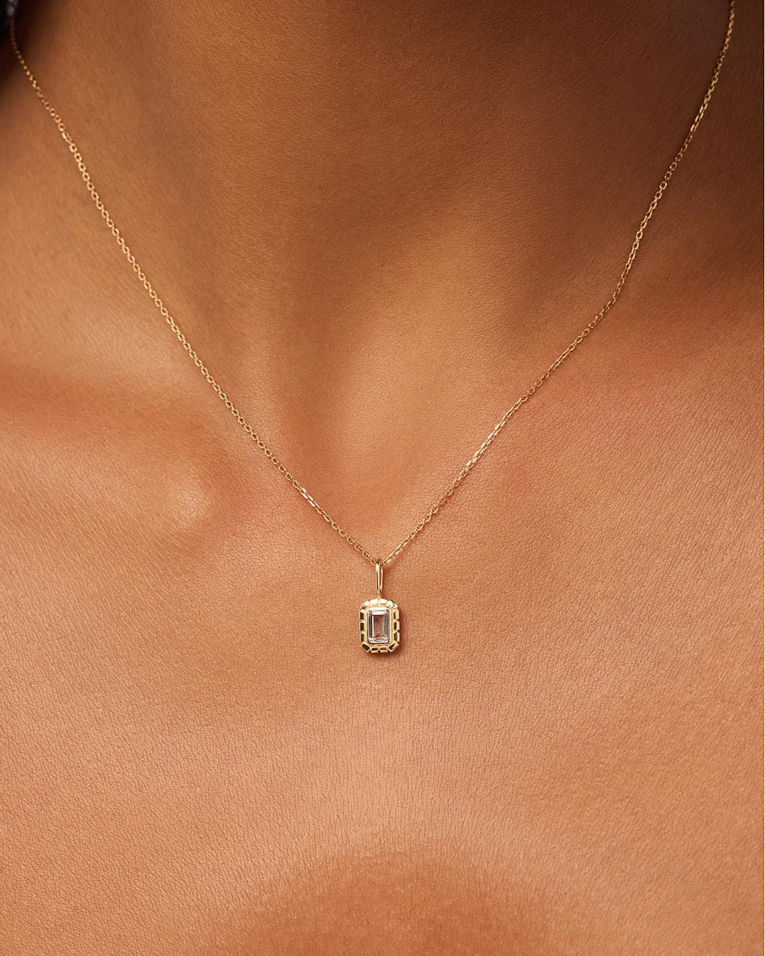 Solid Yellow Gold - White Sapphire Heirloom Necklace