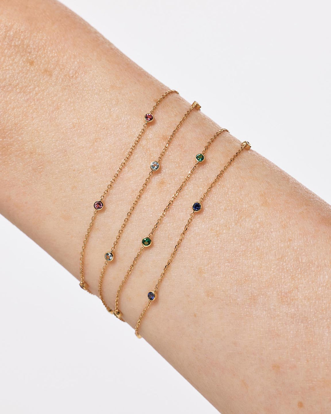 Solid Yellow Gold - Alexandrite Birthstone Station Bracelet