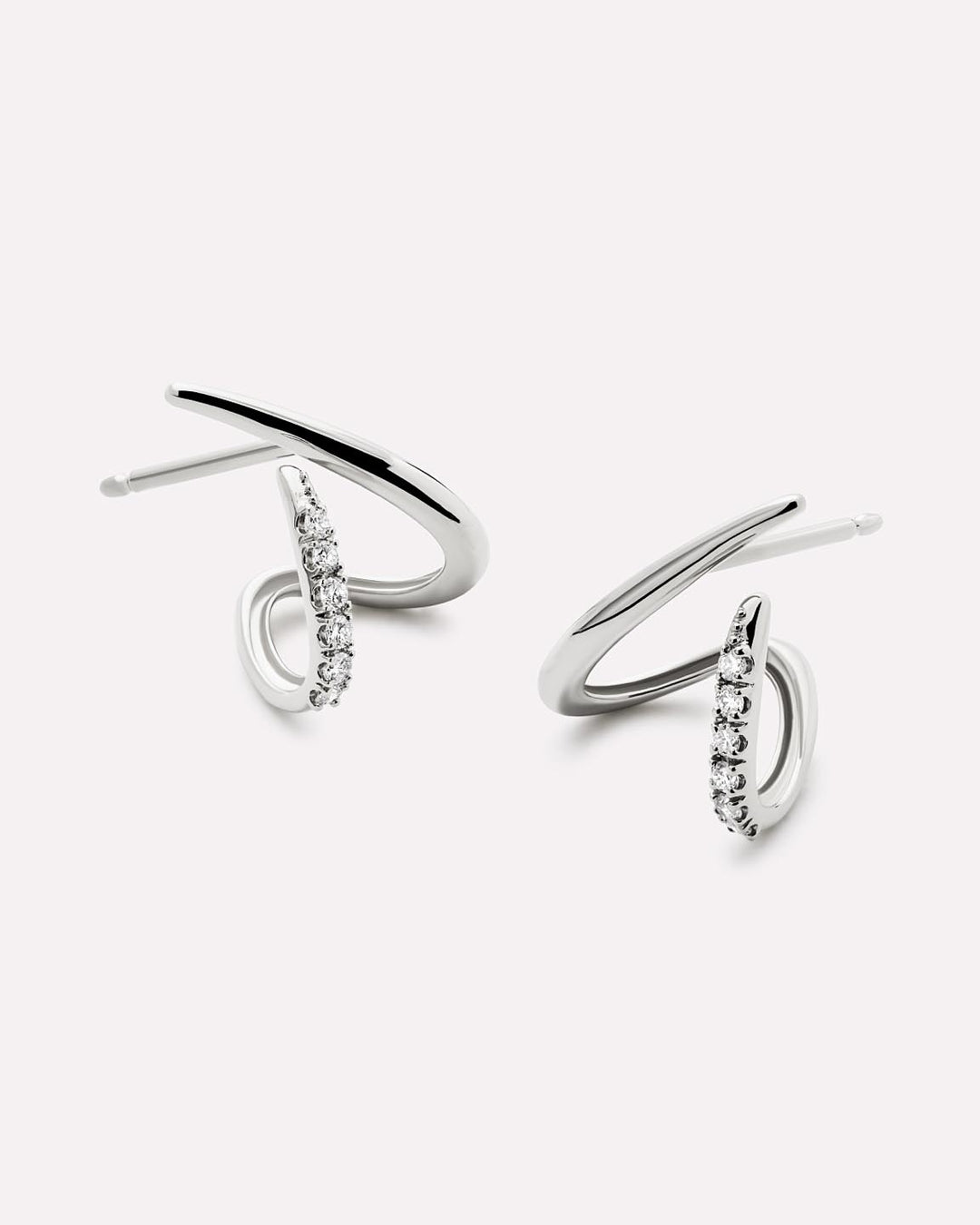 Solid White Gold - Diamond Aurora Huggie Studs