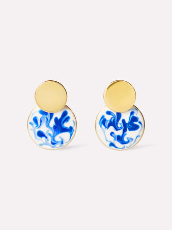Ana Luisa Earrings Hoops Earrings Enamel Earrings Mini Kinoko Marble Blue Gold