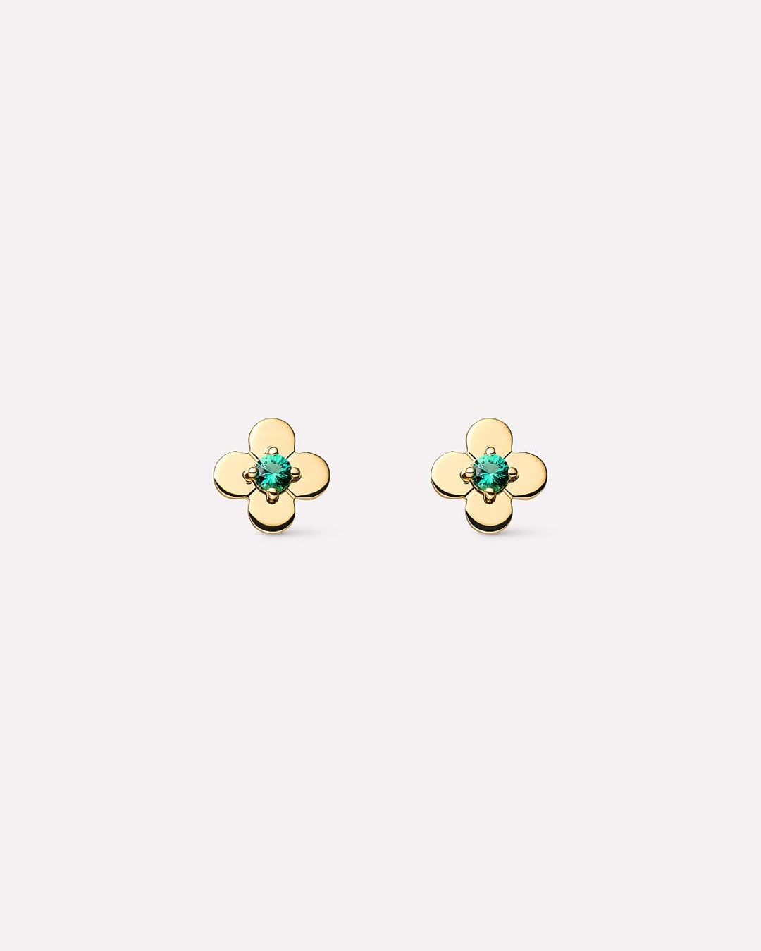 Solid Yellow Gold - Emerald Mini Flower Studs