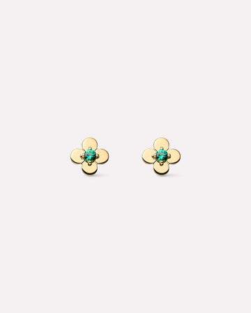 Solid Yellow Gold - Emerald Mini Flower Studs