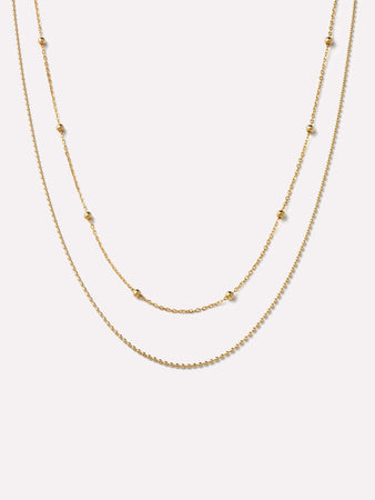 Layered Necklace - Gold Bead Chain Set