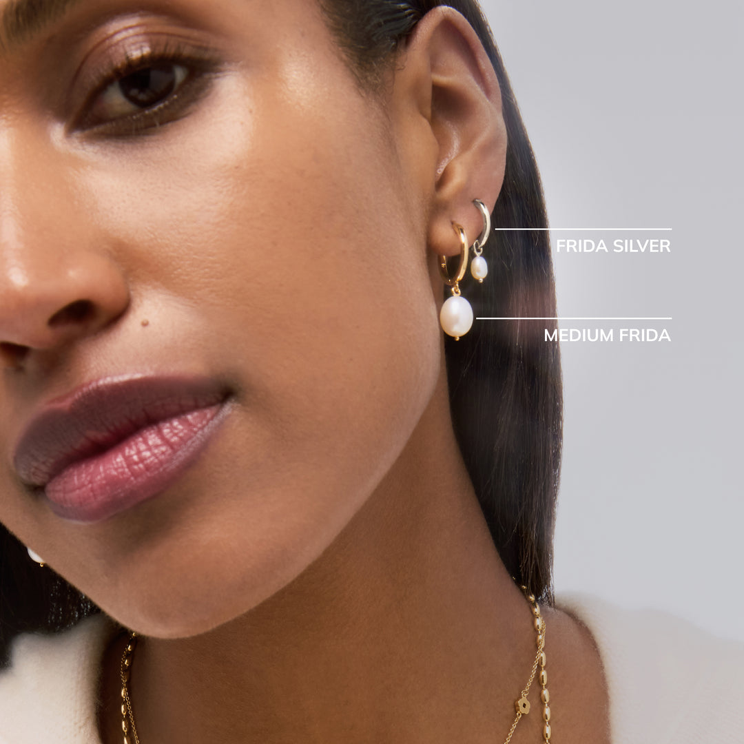 Pearl Huggie Hoops - Frida Silver
