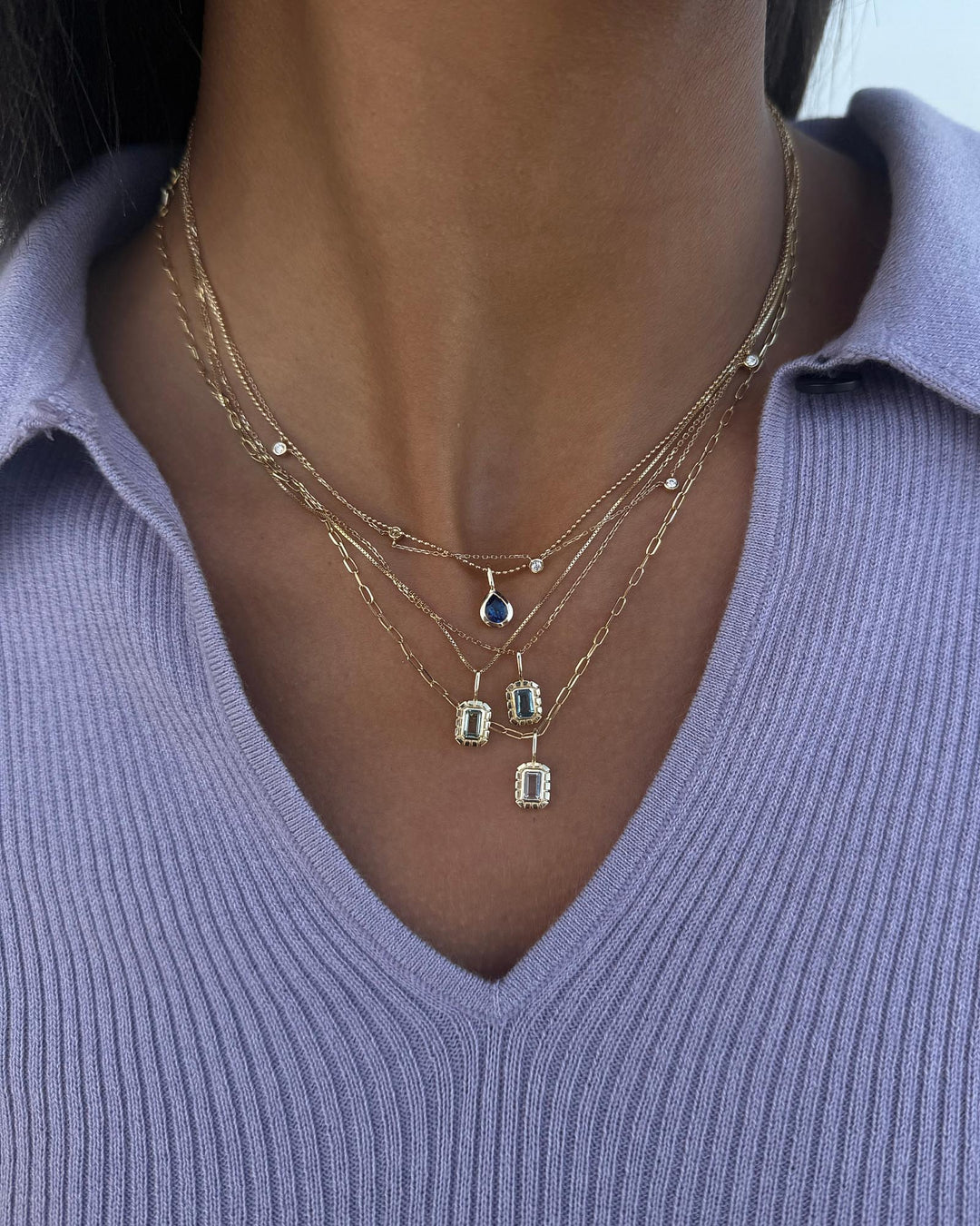 Solid Yellow Gold - Blue Topaz Heirloom Necklace