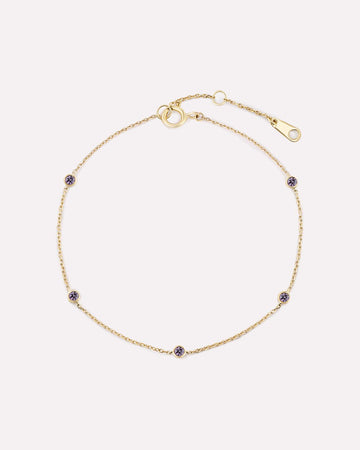 Solid Yellow Gold - Alexandrite Birthstone Station Bracelet