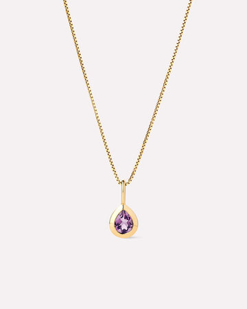 Solid Yellow Gold - Pink Amethyst Teardrop Necklace