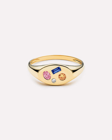 Solid Yellow Gold - 4 Stone Signature Signet Ring