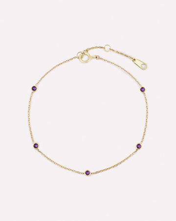 Solid Yellow Gold - Amethyst Birthstone Station Bracelet