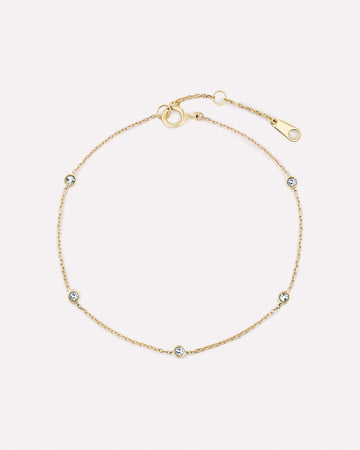 Solid Yellow Gold - Aquamarine Birthstone Station Bracelet
