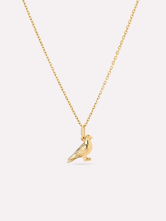Solid Gold Bird Animal Pendant Necklaces For Women Pigeon Charm Necklace