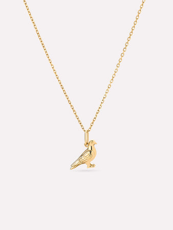 Solid Yellow Gold - Pigeon Charm Necklace