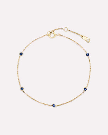 Solid Yellow Gold - Sapphire Birthstone Station Bracelet