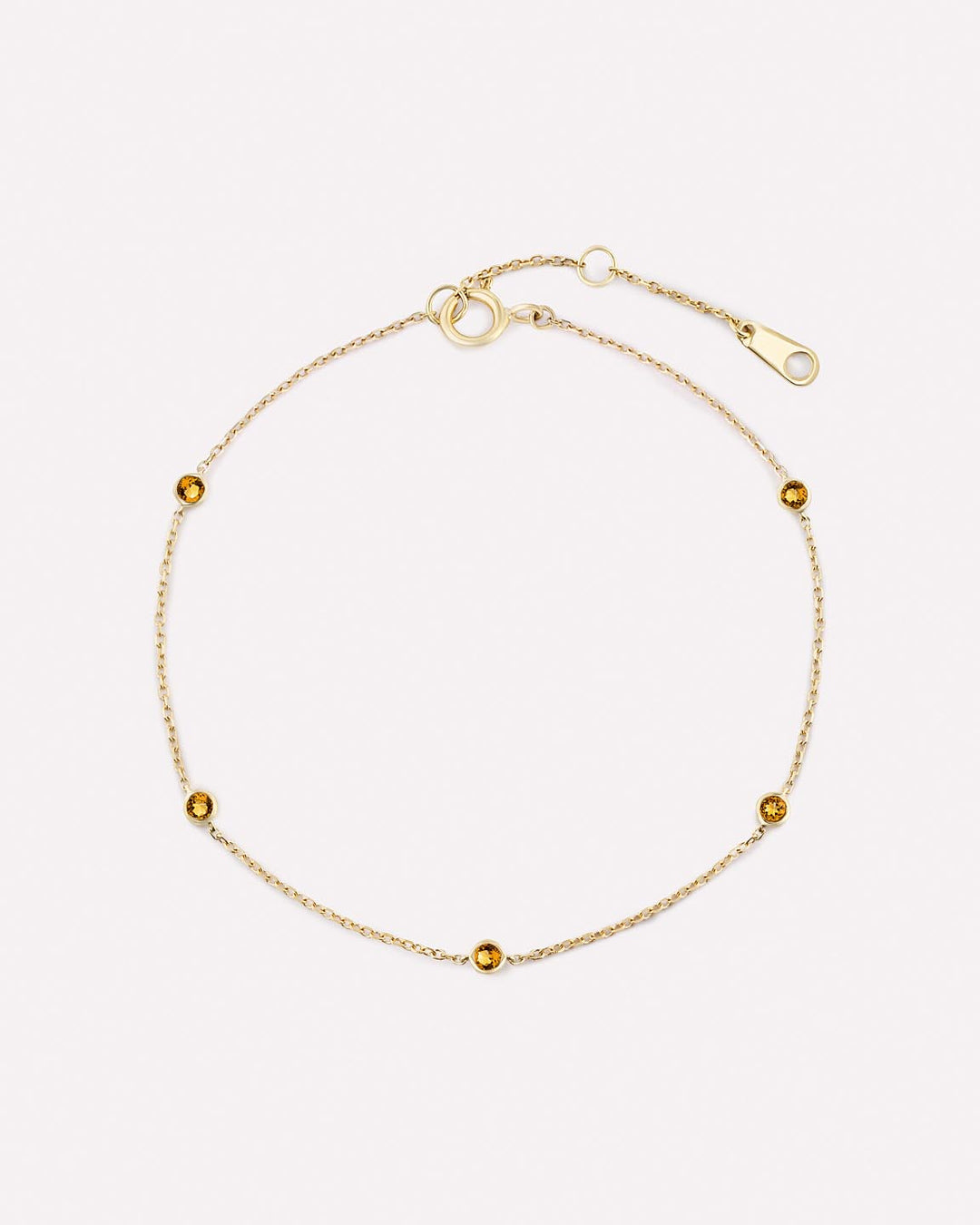 Solid Yellow Gold - Citrine Birthstone Station Bracelet