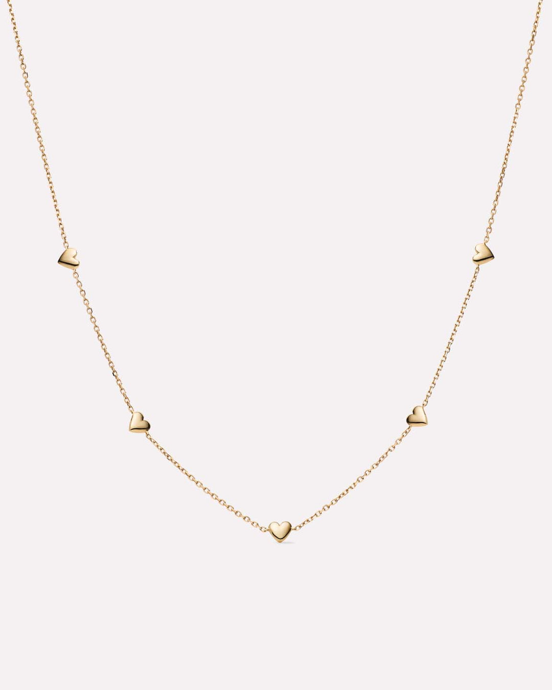Solid Yellow Gold - Heart Station Necklace