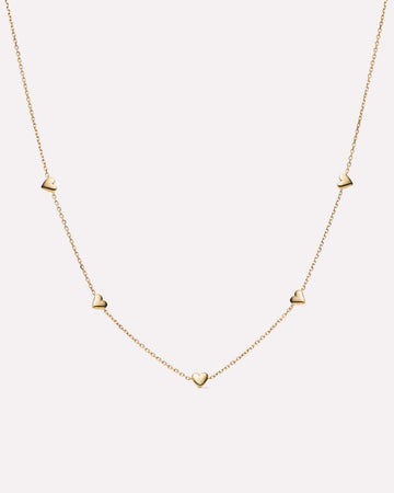 Solid Yellow Gold - Heart Station Necklace