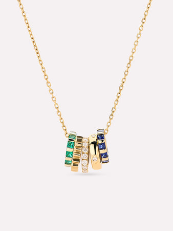 Solid Gold Diamond Blue Sapphire Emerald Pendant Necklaces For Women Stella Charm Necklace