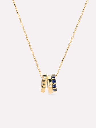 Solid Gold Diamond Blue Sapphire Pendant Necklaces For Women Blue Sapphire Zeno Charm Necklace