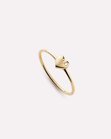 Solid Yellow Gold - Mini Diamond Heart Ring