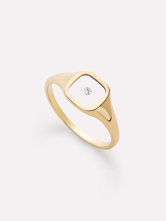 Solid Gold Diamond Enamel Band Rings For Women Ana Luisa Floating Diamond Signet Ring