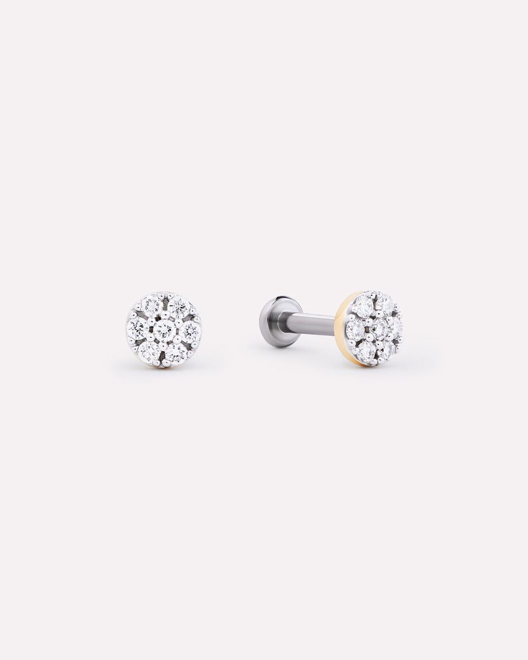 Solid Yellow Gold - Diamond Circle Flatback Studs