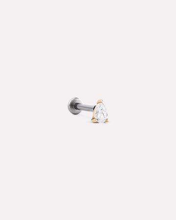 Solid Yellow Gold - Diamond Pear Flatback Single Stud