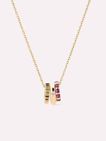 Solid Yellow Gold - Ruby Zeno Charm Necklace
