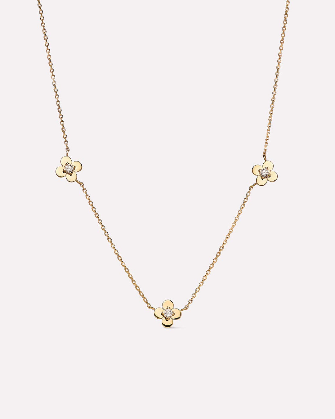 Solid Gold Diamond Solid Bloom Spring Ring Clasp Fine Flower Chain Necklaces Ana Luisa Mini Flower Station Necklace