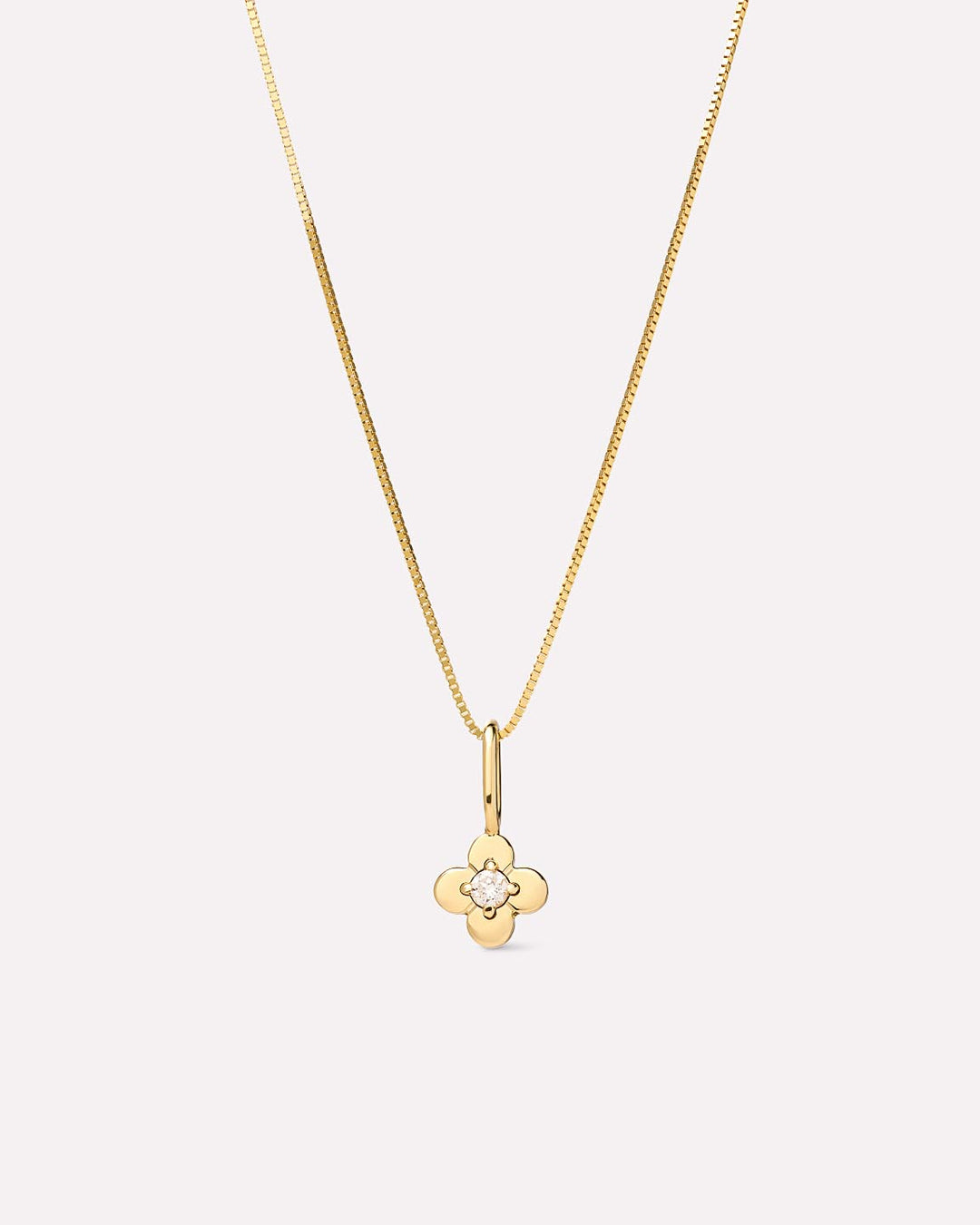 Solid Yellow Gold - Diamond Flower Charm Necklace