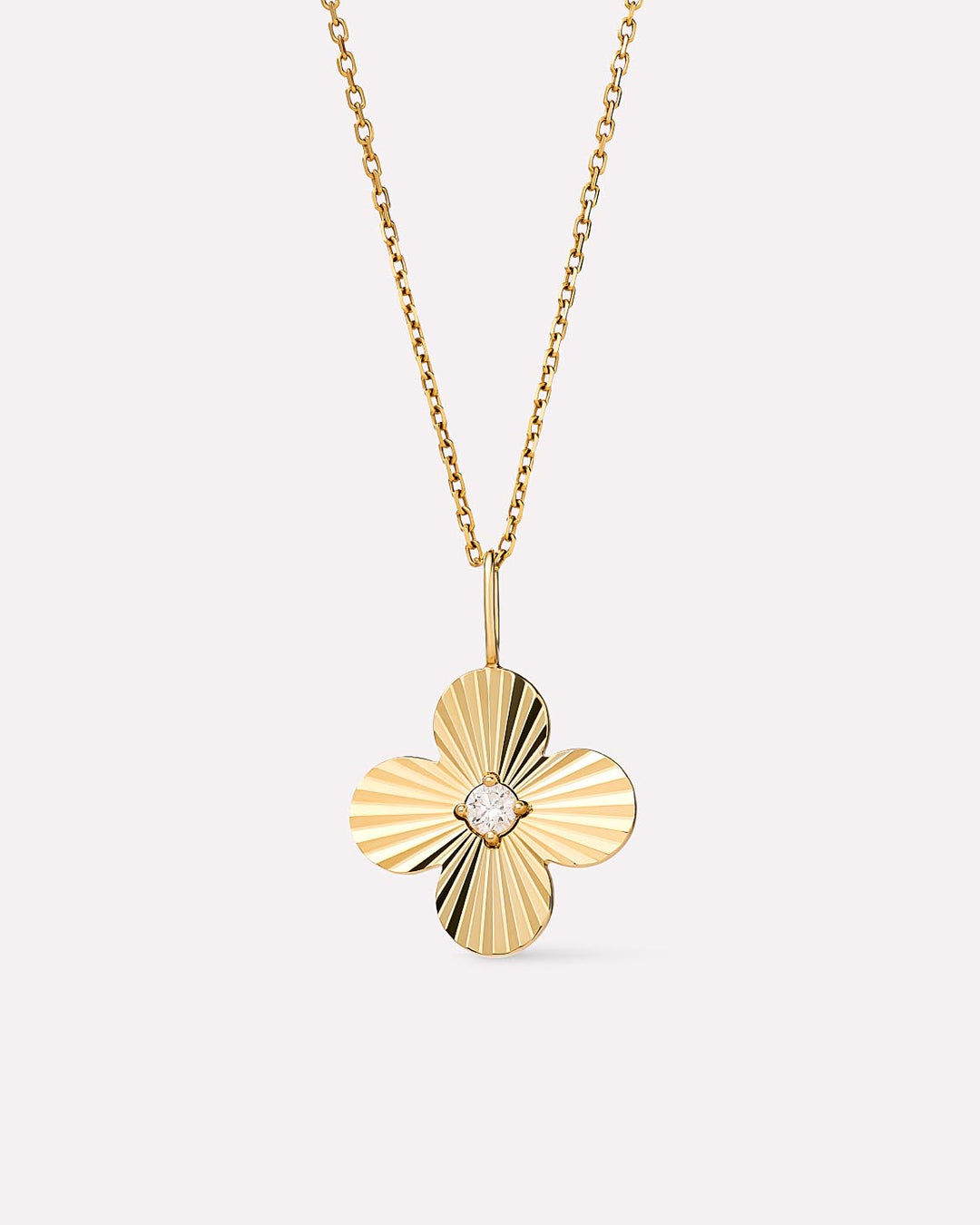 Solid Yellow Gold - Large Diamond Flower Charm Necklace