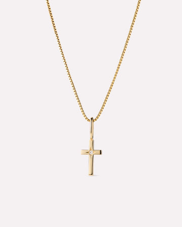 Solid Yellow Gold - Diamond Cross Necklace