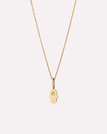 Solid Yellow Gold - Diamond Hamsa Necklace