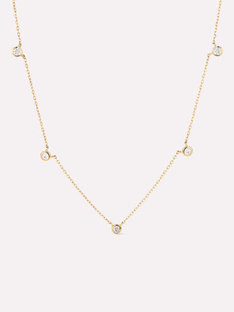 Solid Yellow Gold - Diamond Station Necklace