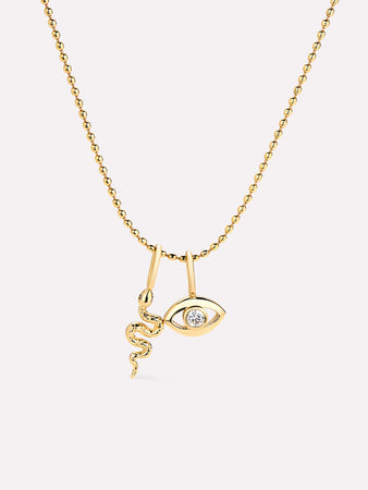 Solid Gold Diamond Spring Ring Clasp Spiritual Evil Eye Snake Pendant Necklace For Women Ana Luisa Lucky Charm Necklace