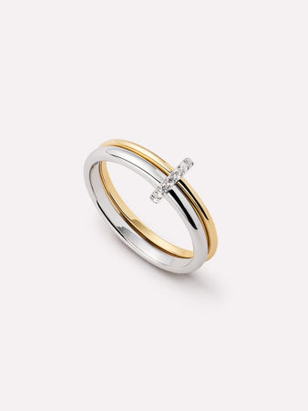 Solid Yellow Gold - Two Tone Diamond Link Ring