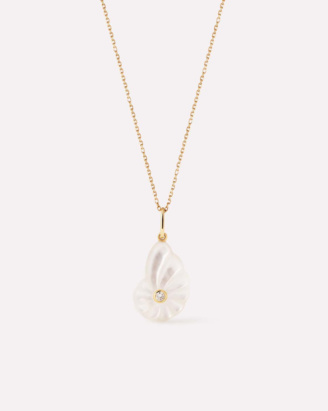 Solid Yellow Gold - Mother of Pearl Shell Necklace