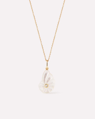 Solid Yellow Gold - Mother of Pearl Shell Necklace