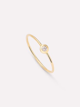 Solid Yellow Gold - Solo Diamond Stacking Ring