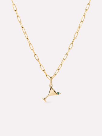 Solid Yellow Gold - Martini Charm Necklace