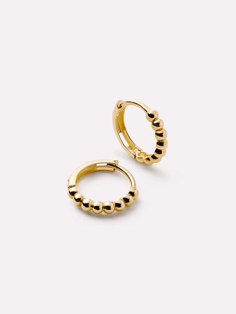 Solid Yellow Gold - Gold Bead Hoops Small