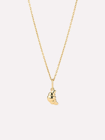 Solid Yellow Gold - Croissant Charm Necklace