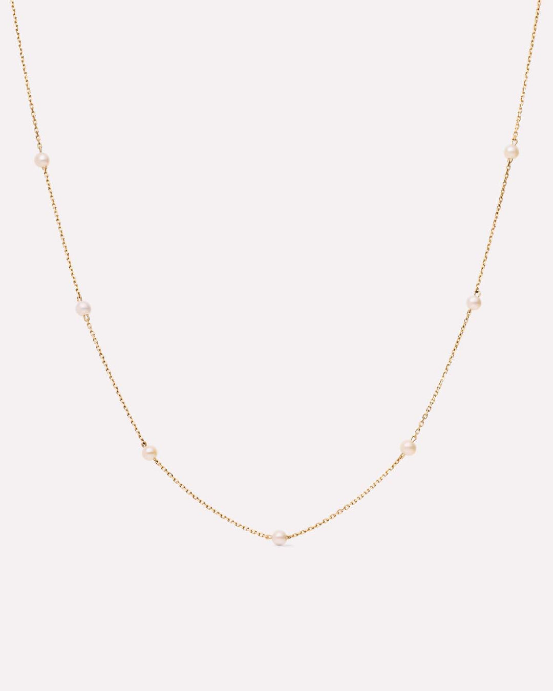 Solid Yellow Gold - Pearl Station Necklace