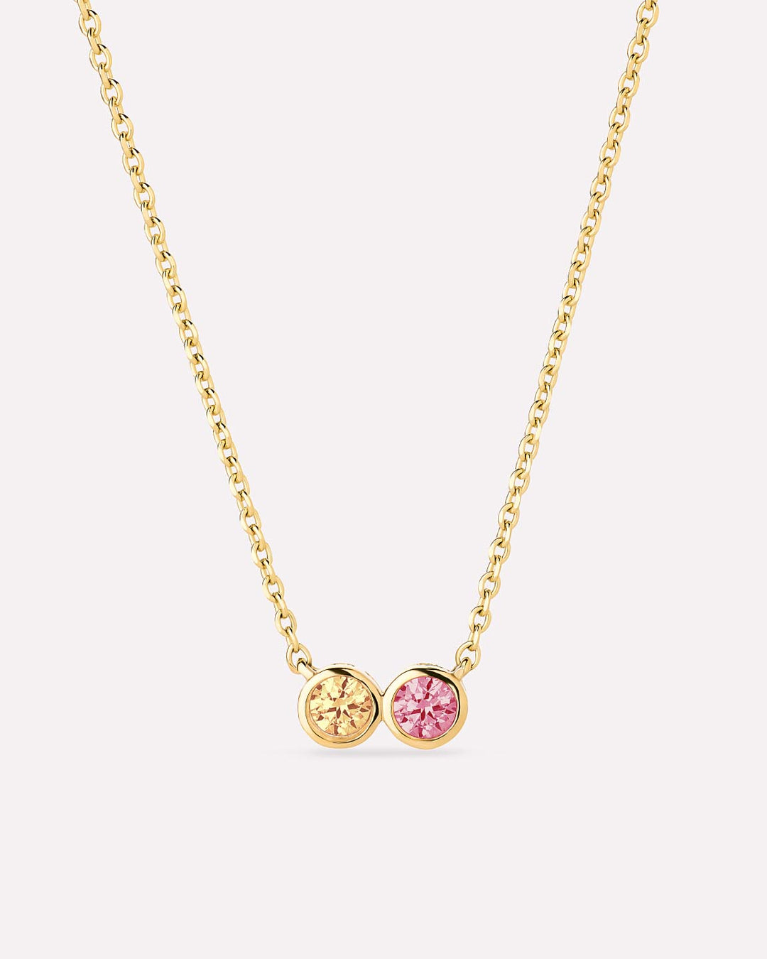 Solid Yellow Gold - 2 Stone Birthstone Necklace
