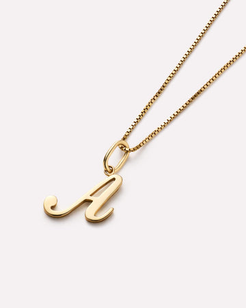 Solid Yellow Gold - Script Letter Necklace